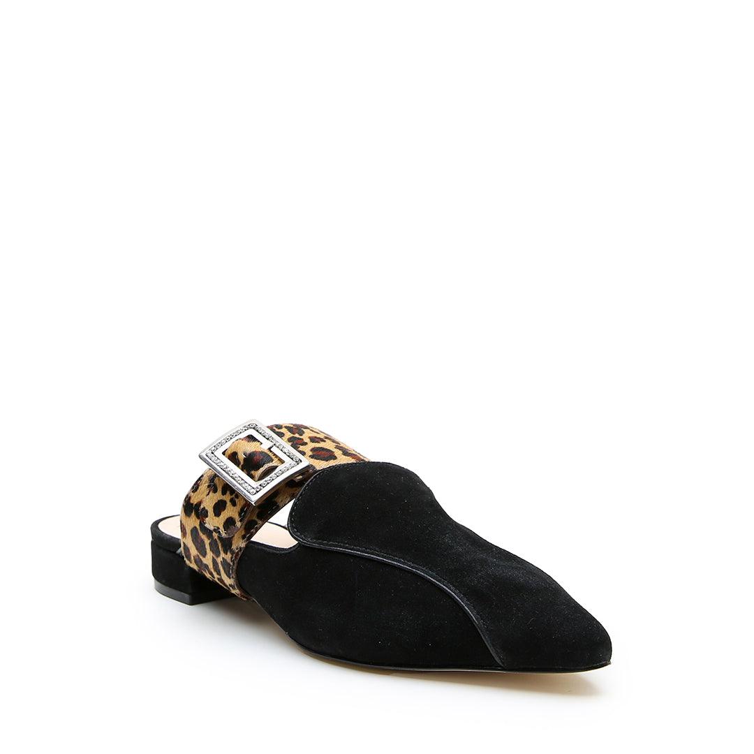 Black Suede Pointed Loafer + Leopard Grace Strap - Alterre