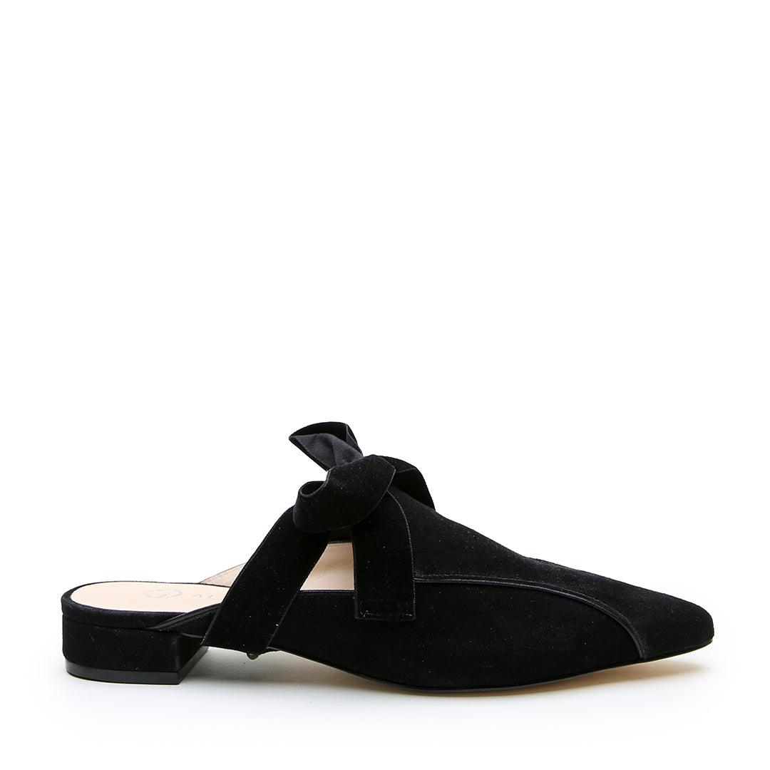 Black Suede Pointed Loafer + Marie Strap - Alterre