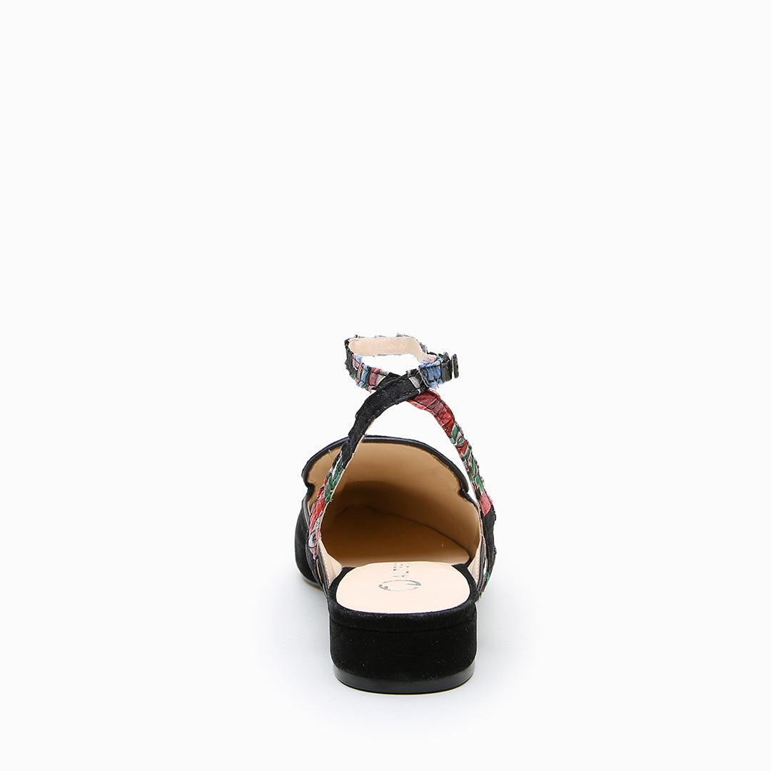 Black Suede Pointed Loafer + Black Floral Marilyn Strap - Alterre