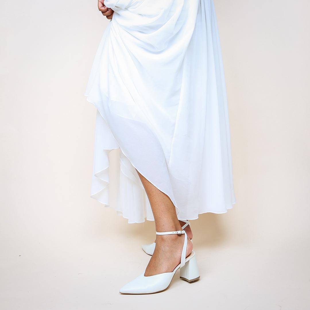 Marilyn in White Removable Strap | Alterre Customizable and comfortable bridal heels