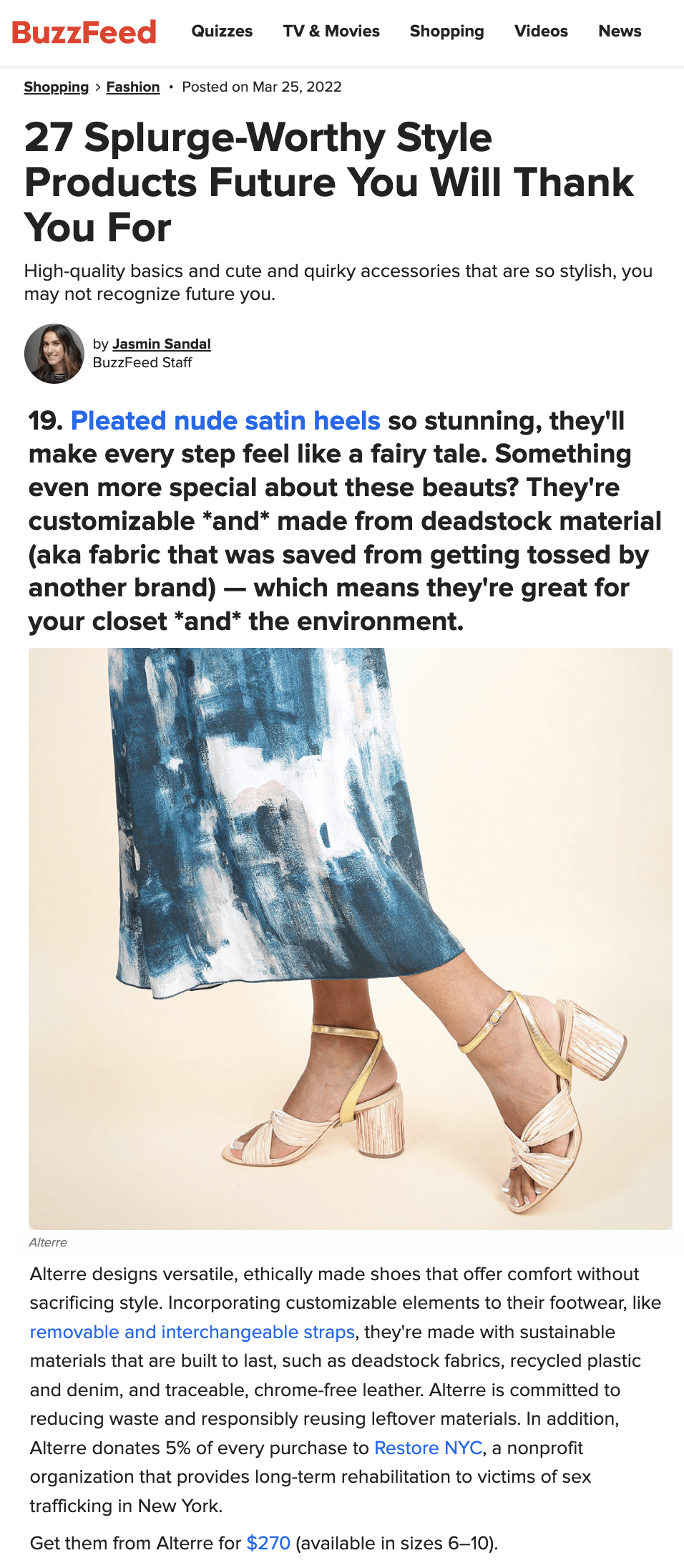 Alterre shoes featured on Buzzfeed, customizable heeled sandals