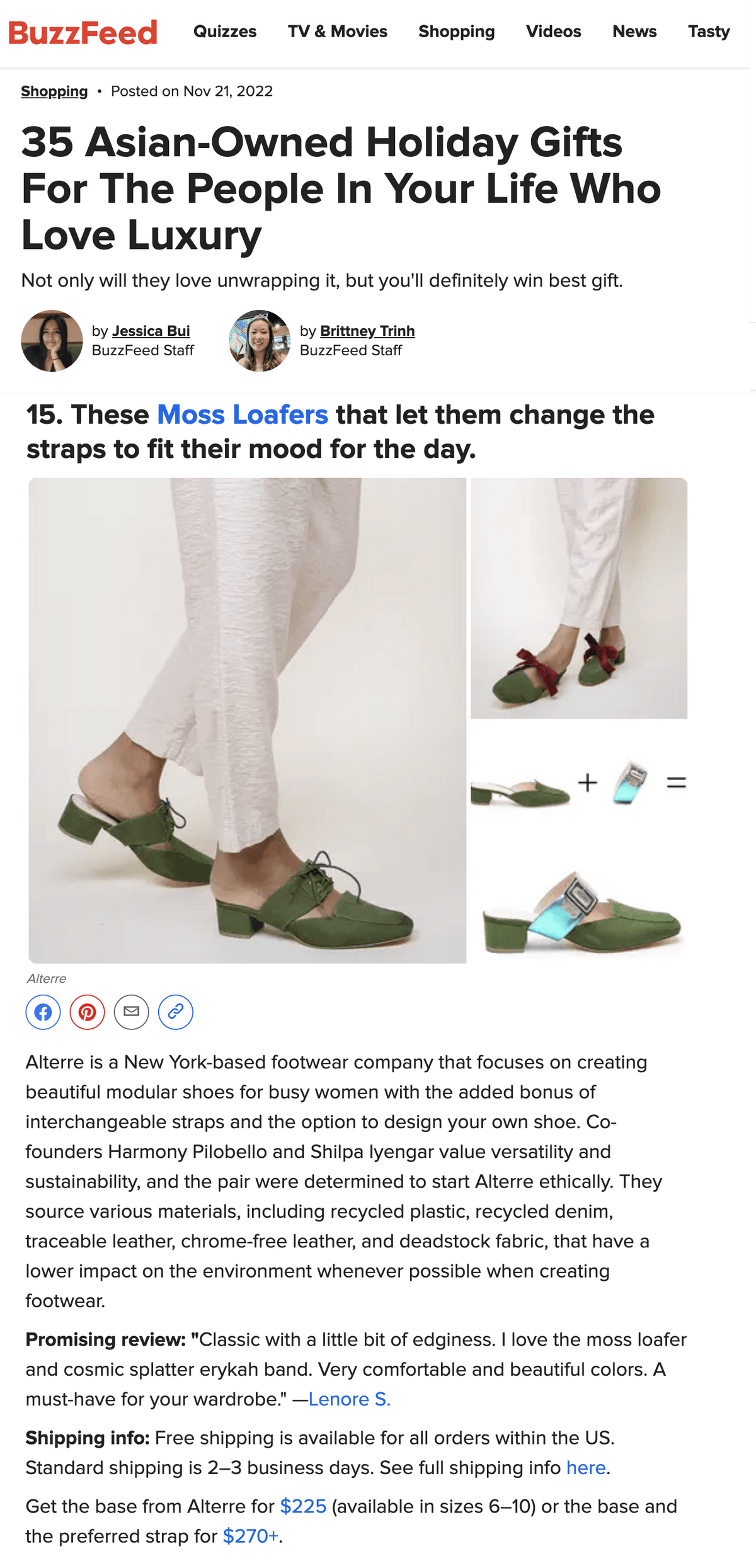 Alterre shoes featured on Buzzfeed - Customizable Moss Loafers