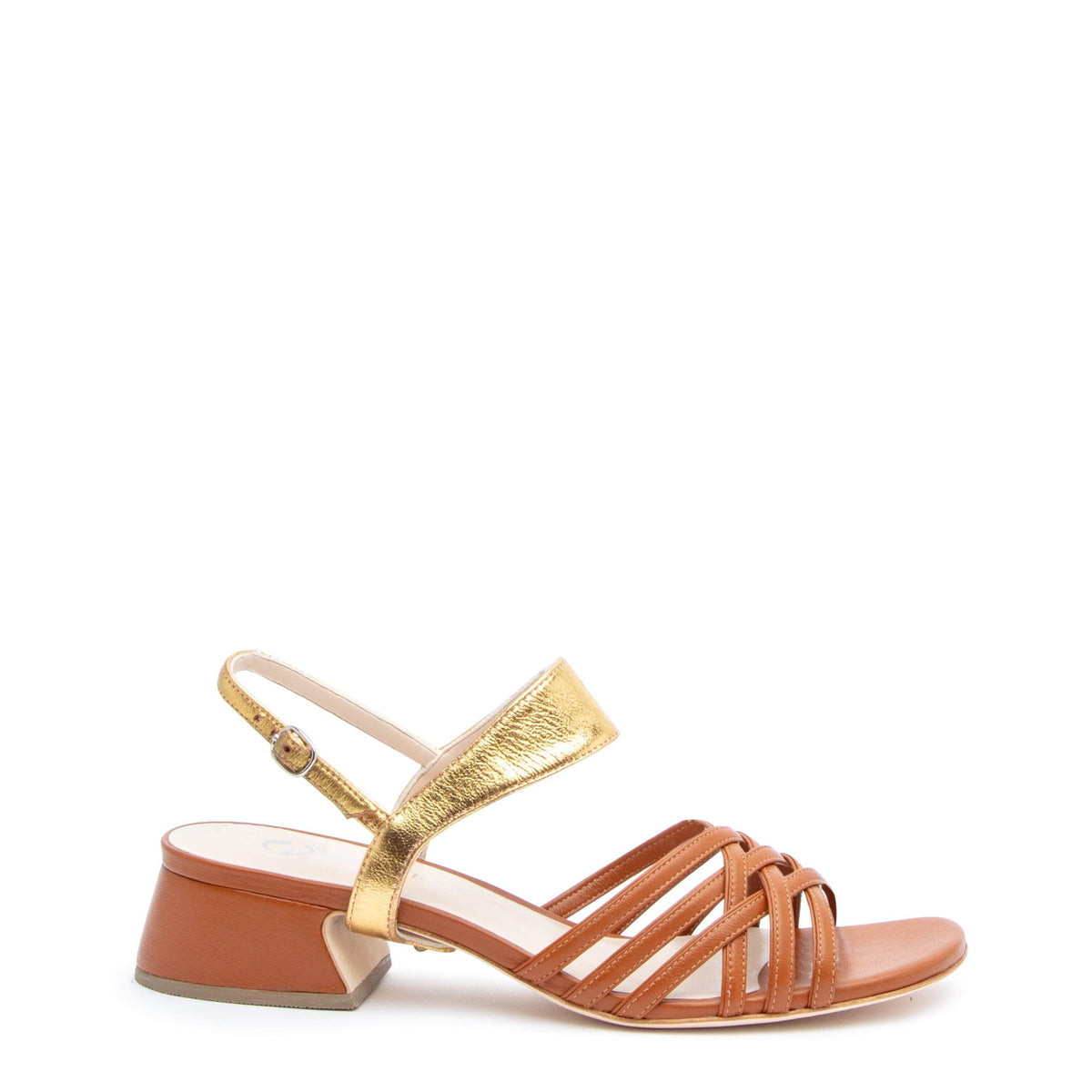 Cognac Bell Sandal + Gold Elsie Customized Sandals | Alterre Interchangeable Sandals - Sustainable Footwear & Ethical Shoes