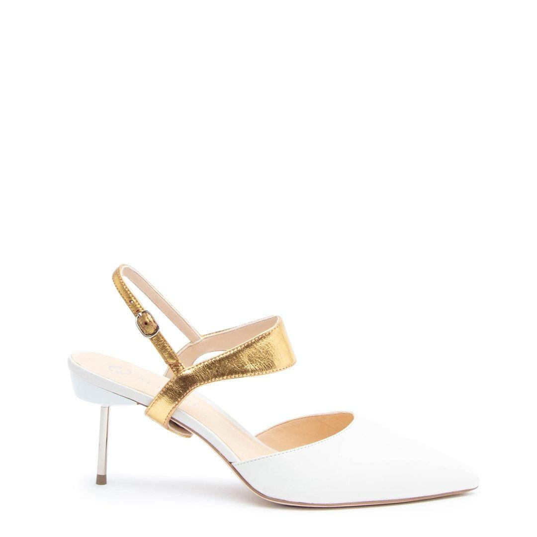 White Stiletto + Gold Elsie Customized Stilettos | Alterre Interchangeable Stilletos - Sustainable Footwear & Ethical Shoes