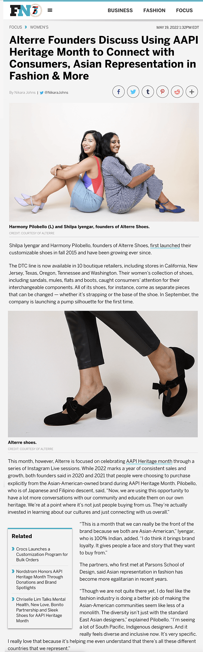 Alterre shoes featured in Footwear News, customizable slides and heels
