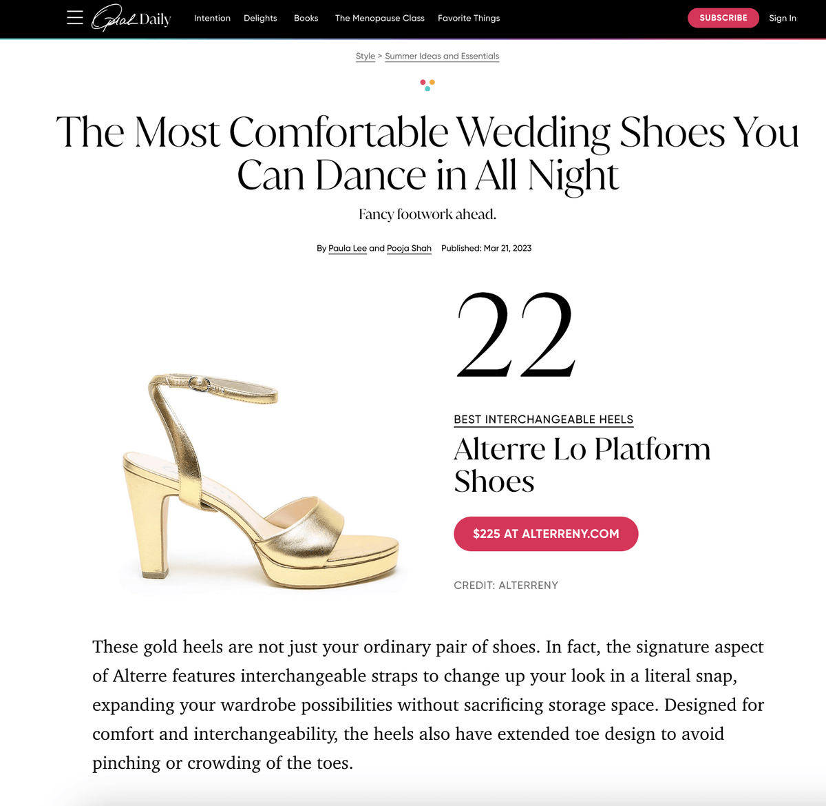 Alterre shoes featured on Oprah Daily - Customizable Gold Platform Heels