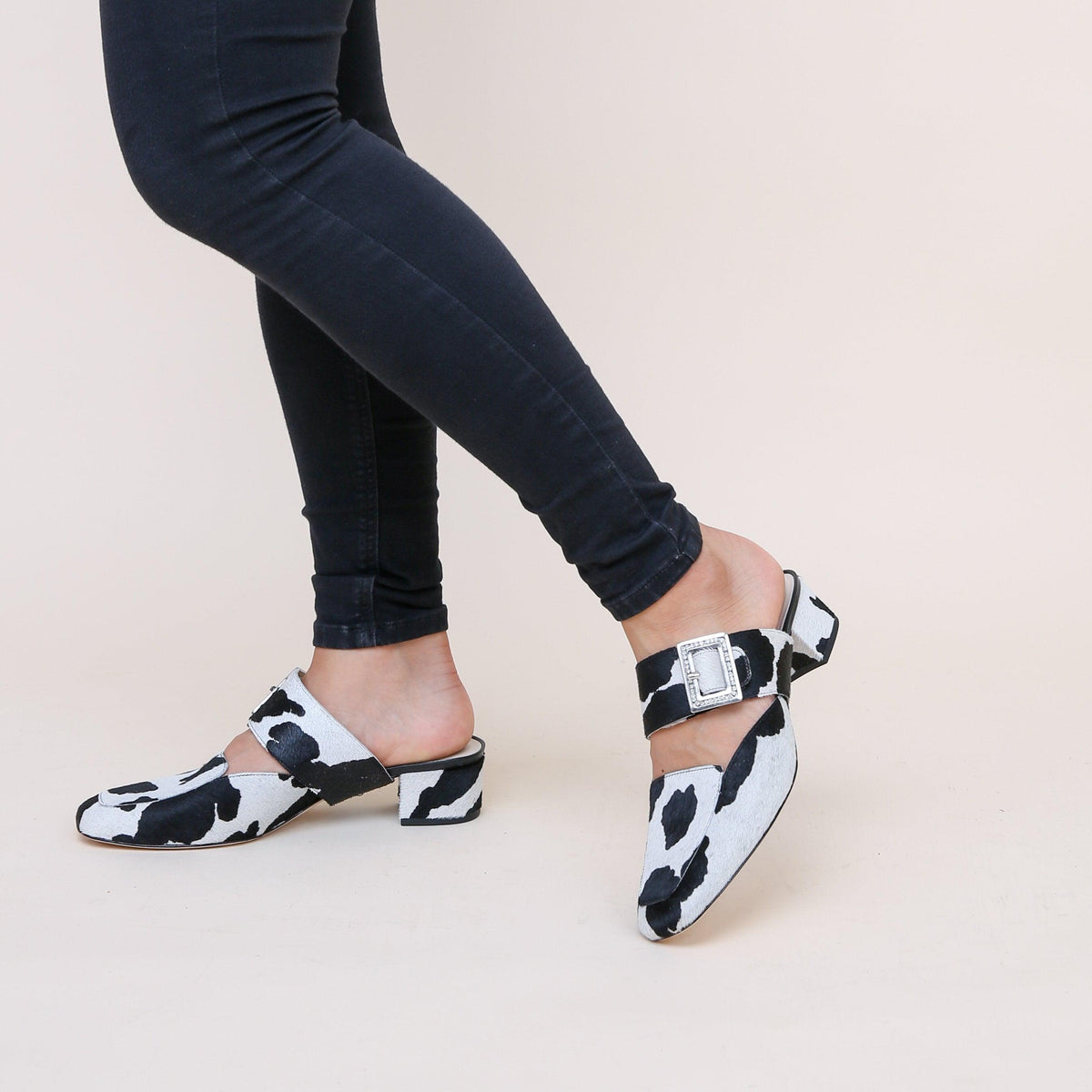 Grace in Cow Print Custom Shoe Straps | Alterre Make A Shoe - Sustainable Shoes & Ethical Footwear