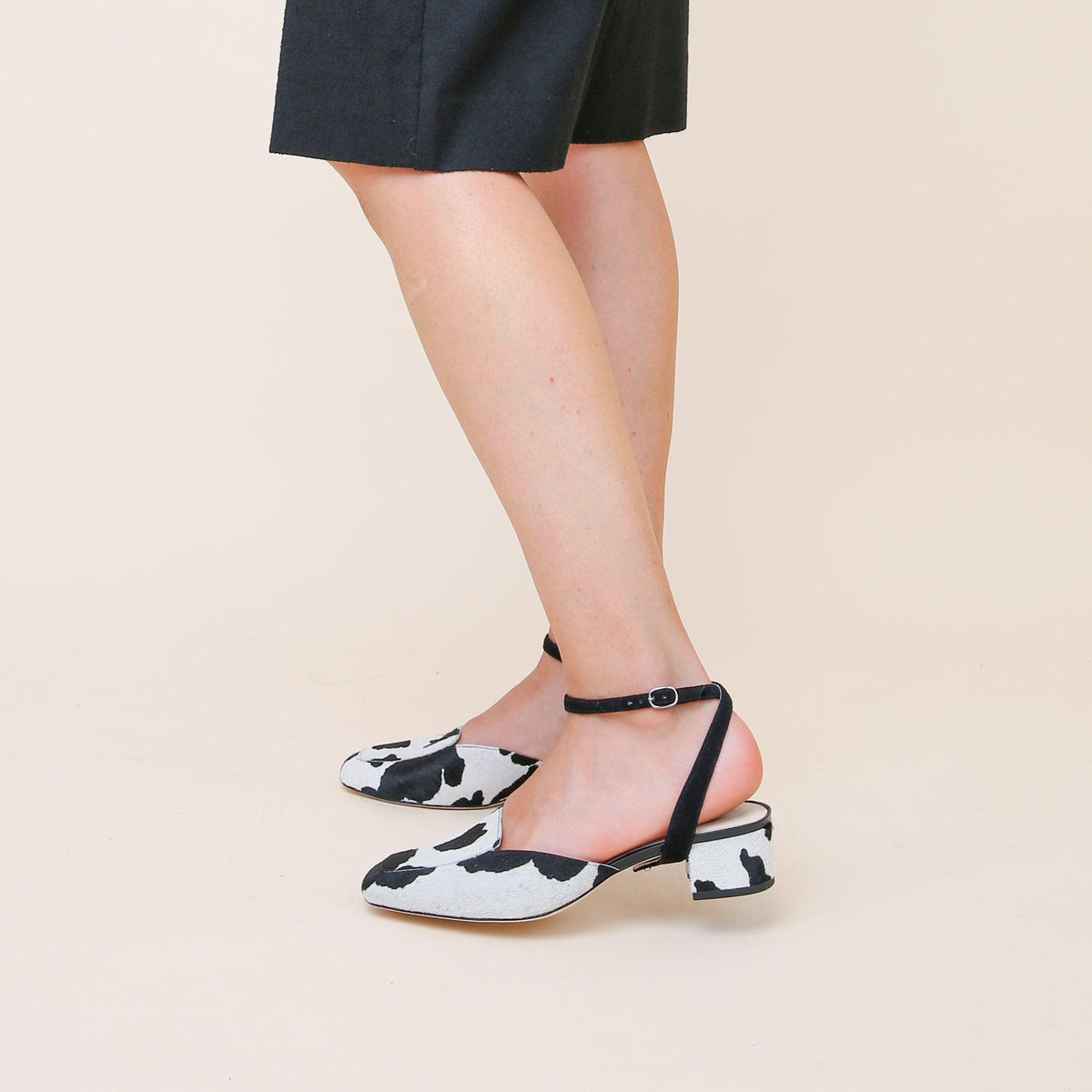 Customizable Cow Print Loafers + Black Suede Marilyn Strap | Alterre Interchangeable Loafers - Sustainable Shoe Brand & Ethical Footwear Company