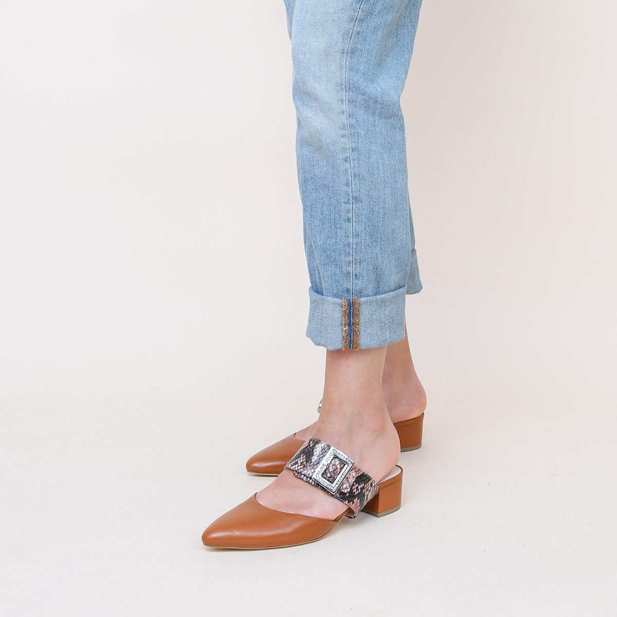 Cognac Slide + Rosy Boa Grace Personalized Womens Shoes | Alterre Create Your Own Slide - Sustainable Footwear Brand & Ethical Shoe Company