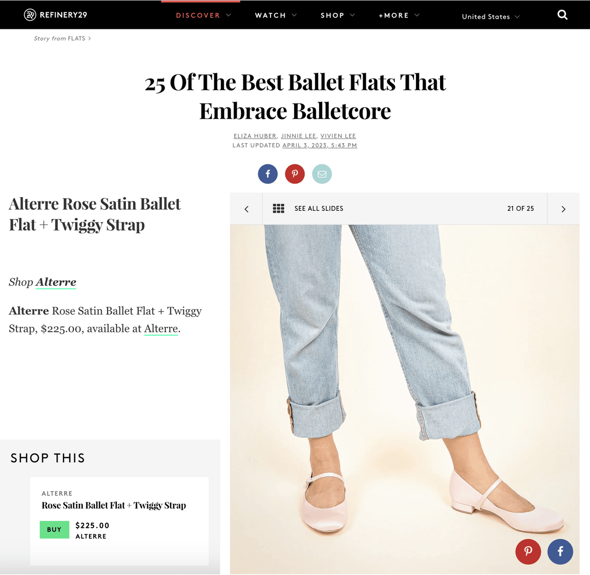 Alterre shoes featured on Refinery 29 - Customizable Rose Satin Ballet Flats