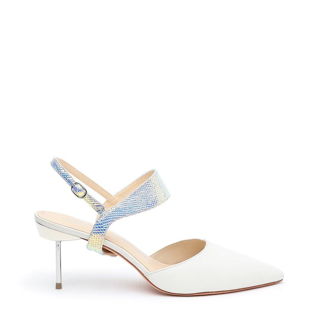 White Stiletto + Opal Snake Elsie Customizable Strap  | Alterre Interchangeable Stilettos - Sustainable Footwear & Ethical Shoes