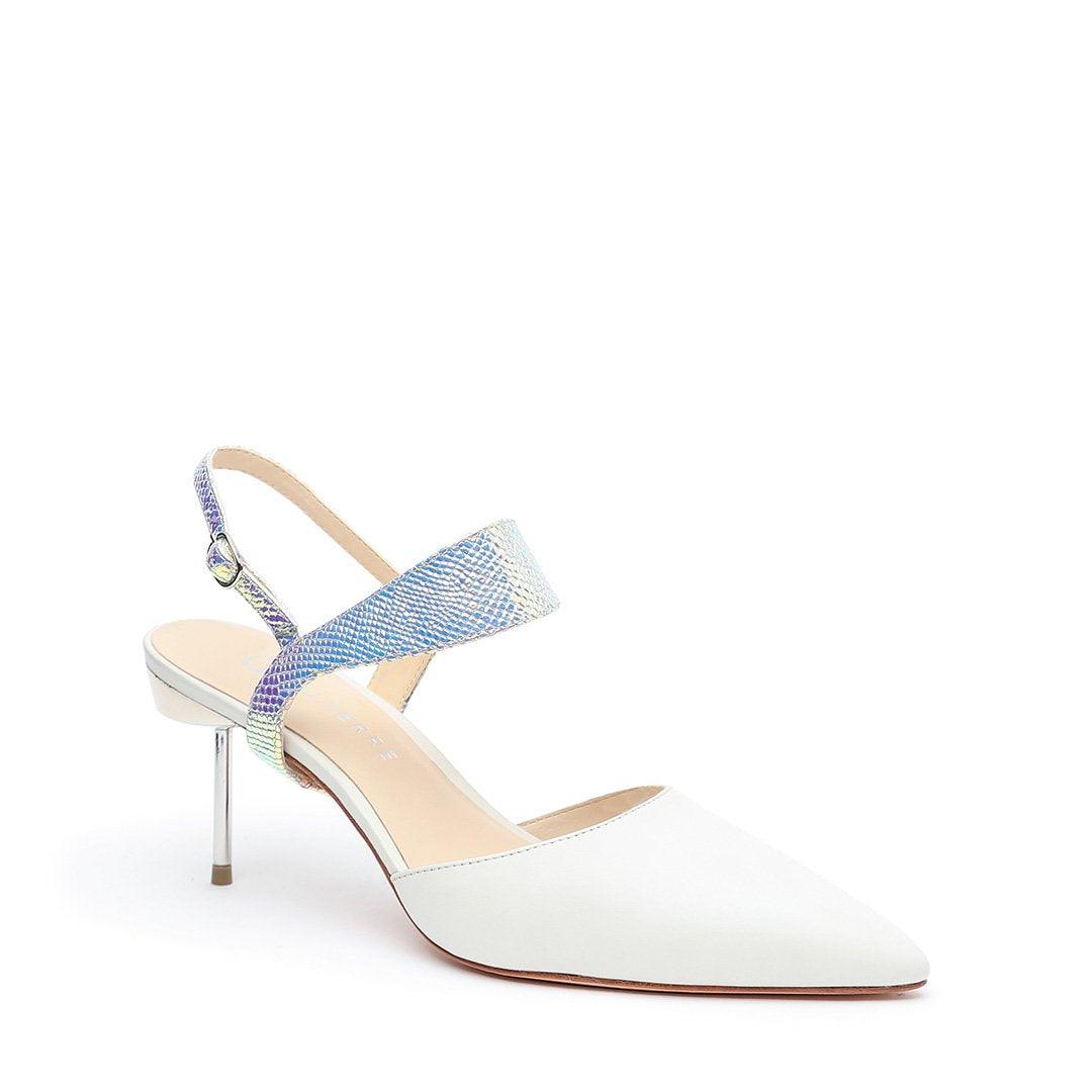 White Stilettos + Opal Snake Elsie Customizable Strap | Alterre Make A Stiletto - Sustainable Shoes & Ethical Footwear