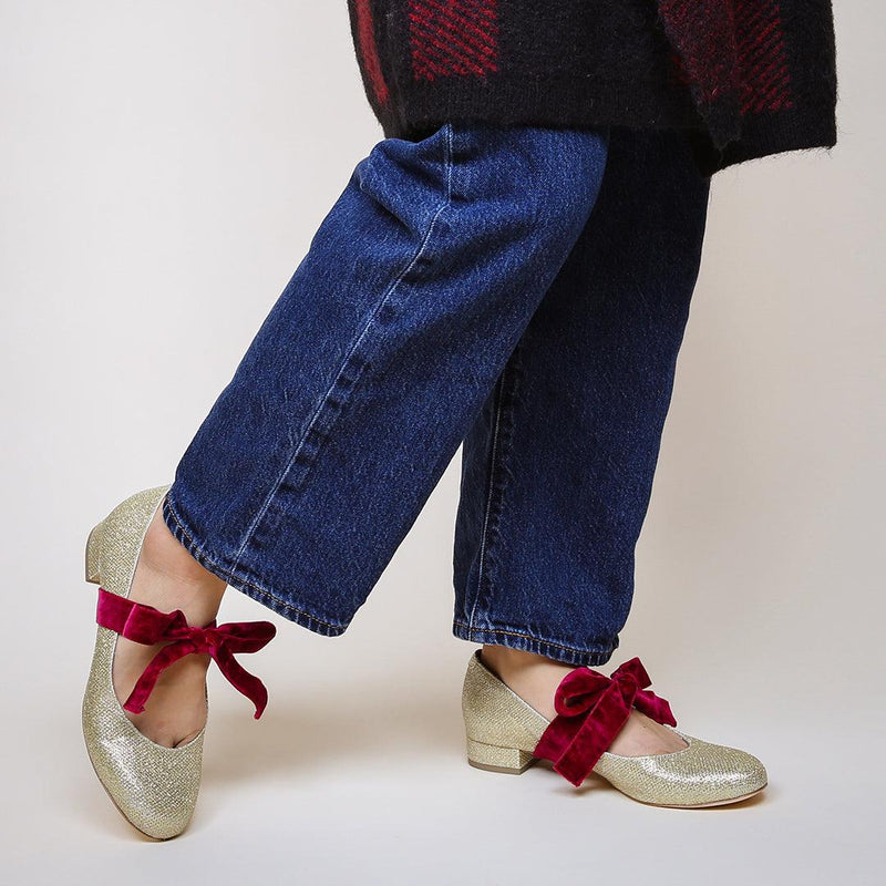 Gold Glitter Ballet Flat + Red Velvet Marie | Alterre Create Your Own Shoe - Sustainable Shoe Brand & Ethical Footwear Company
