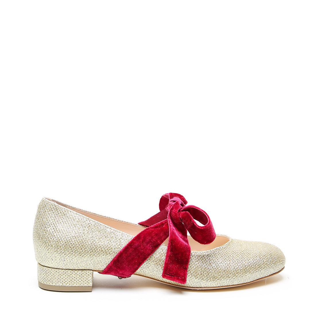 Gold Glitter Ballet Flat + Red Velvet Marie | Alterre Make A Shoe - Sustainable Shoes & Ethical Footwear