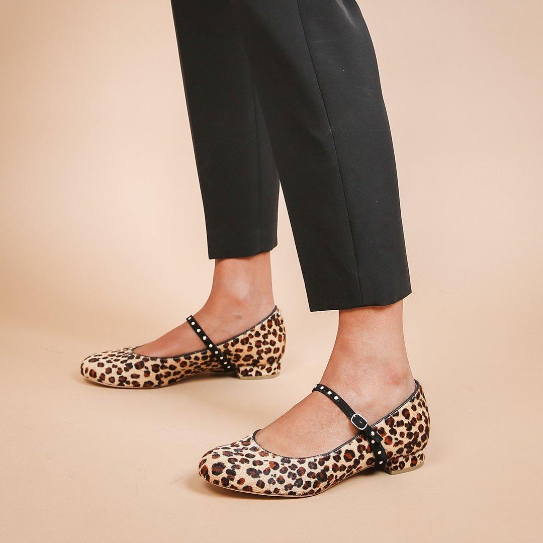 Leopard Personalized Womens Ballet Flats + Studded Twiggy Strap | Alterre Create Your Own Shoe - Sustainable Footwear Brand & Ethical Shoe Company