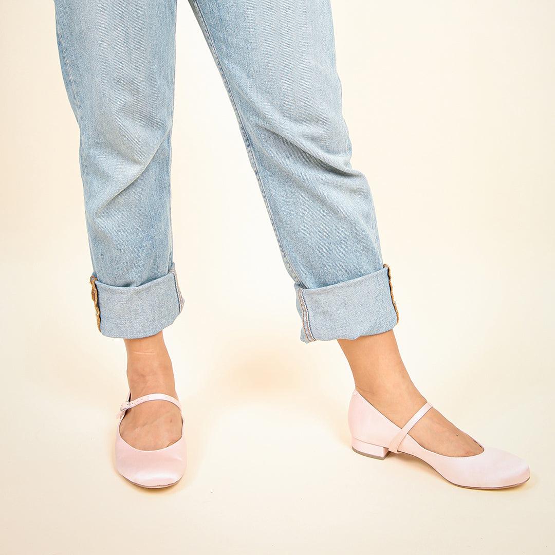 Rose Satin Personalized Womens Ballet Flats + Twiggy Strap | Alterre Create Your Own Shoe - Sustainable Footwear Brand & Ethical Shoe Company