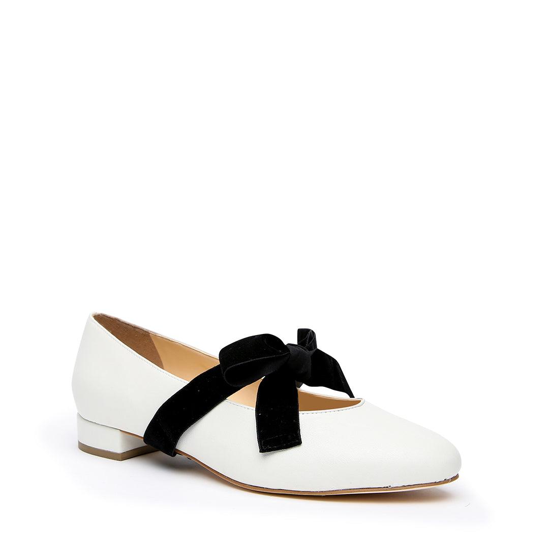 Customizable White Ballet Flat + Black Velvet Marie Strap | Alterre Make A Shoe - Sustainable Shoes & Ethical Footwear
