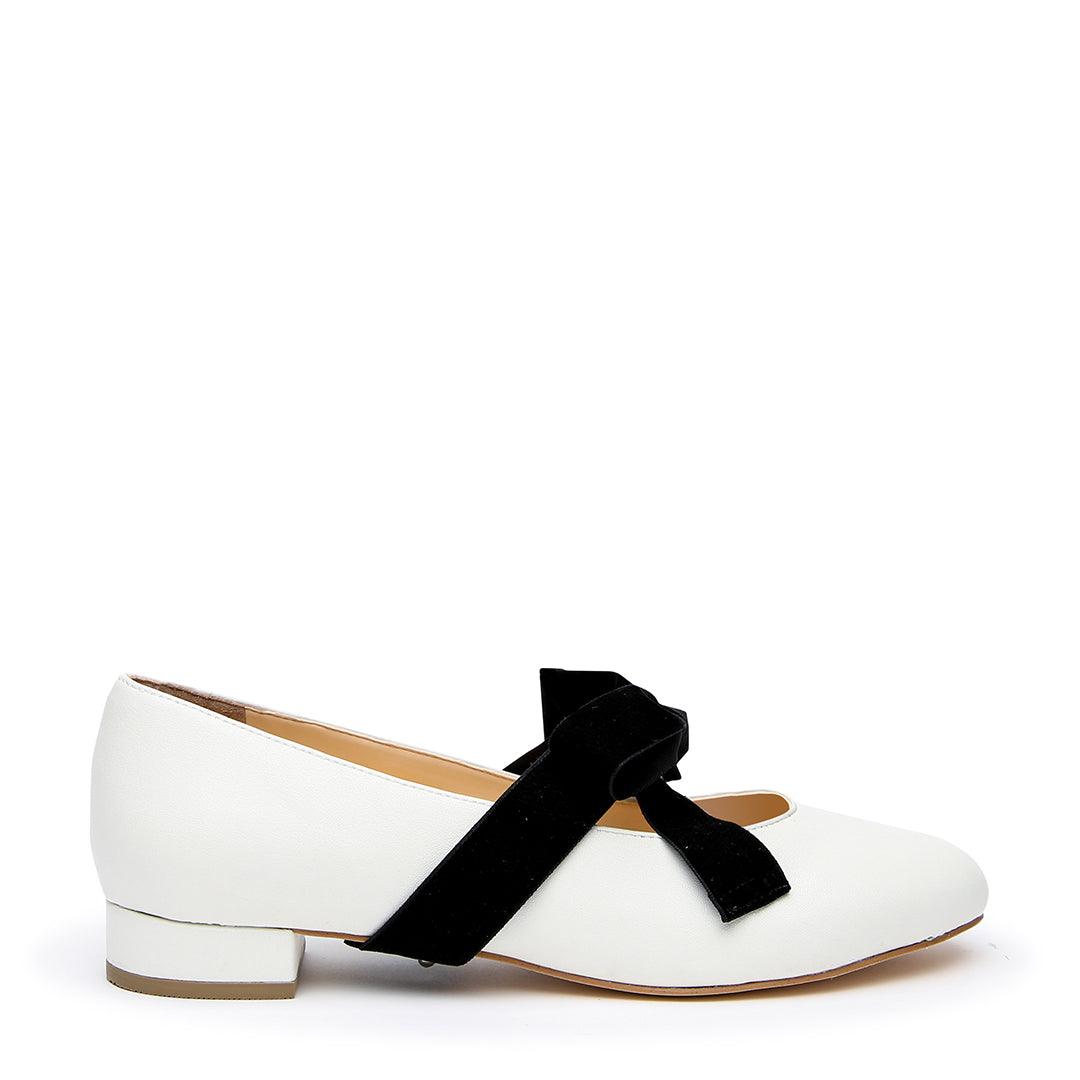 White Customizable Ballet Flat + Black Velvet Marie Strap | Alterre Interchangeable Shoes - Sustainable Footwear & Ethical Shoes