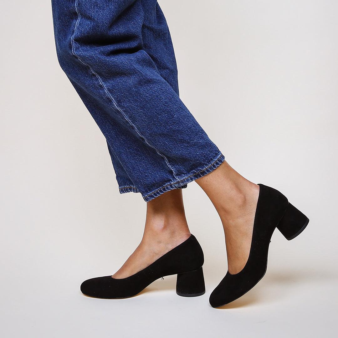 Black Suede Ballet Pump with Interchangeable Straps | Alterre Build Your Own Shoe - Sustainable Shoe Company & Ethical Footwear Brand

