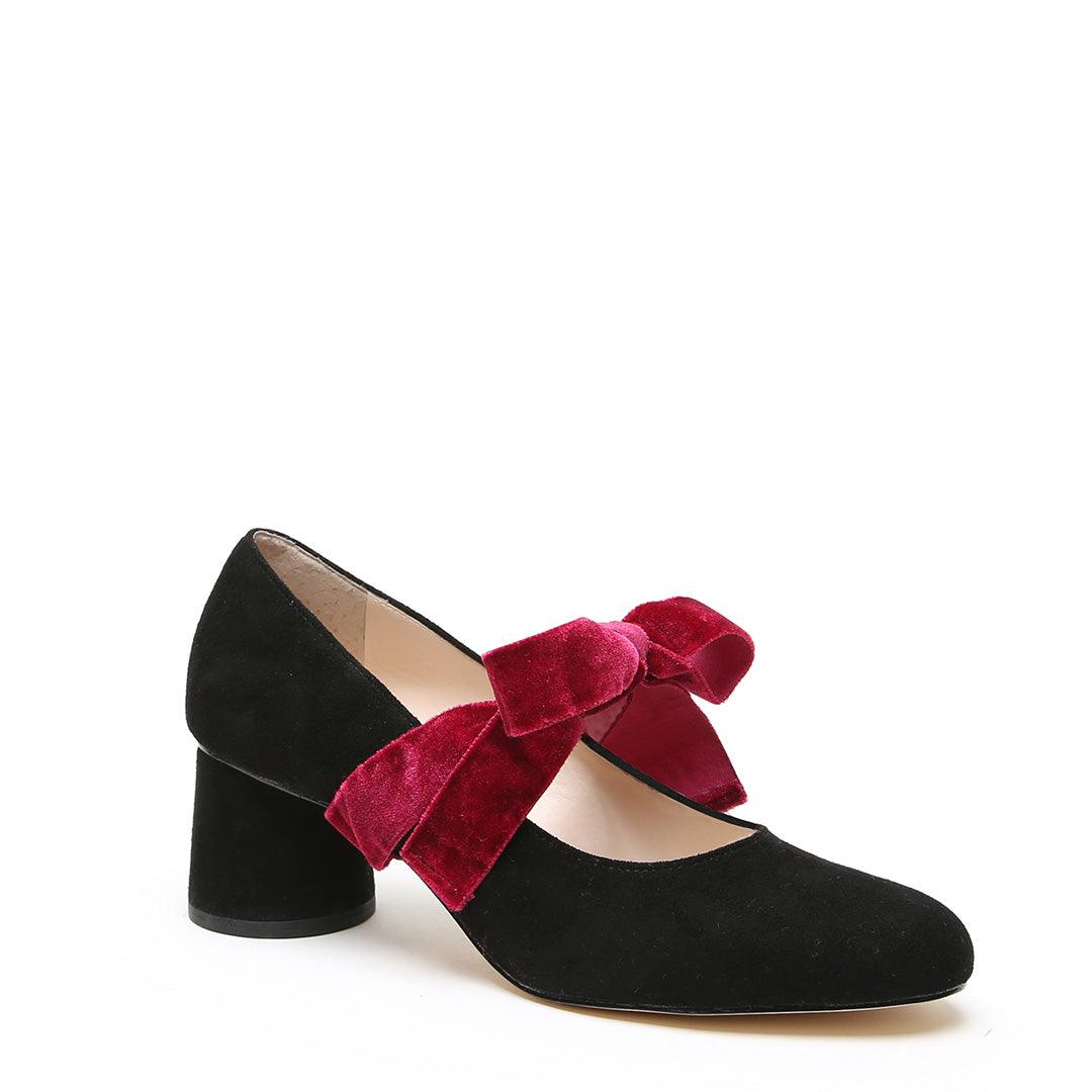 Black Suede Ballet Pump + Red Velvet Marie | Alterre Make A Shoe - Sustainable Shoes & Ethical Footwear