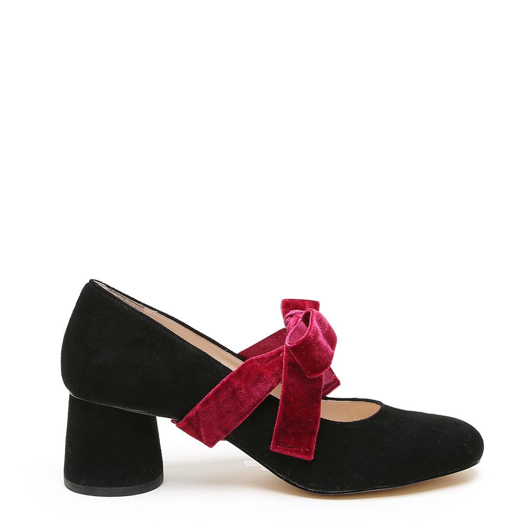 Customizable Black Suede Ballet Pump + Red Velvet Marie | Alterre Interchangeable Shoes - Sustainable Footwear & Ethical Shoes