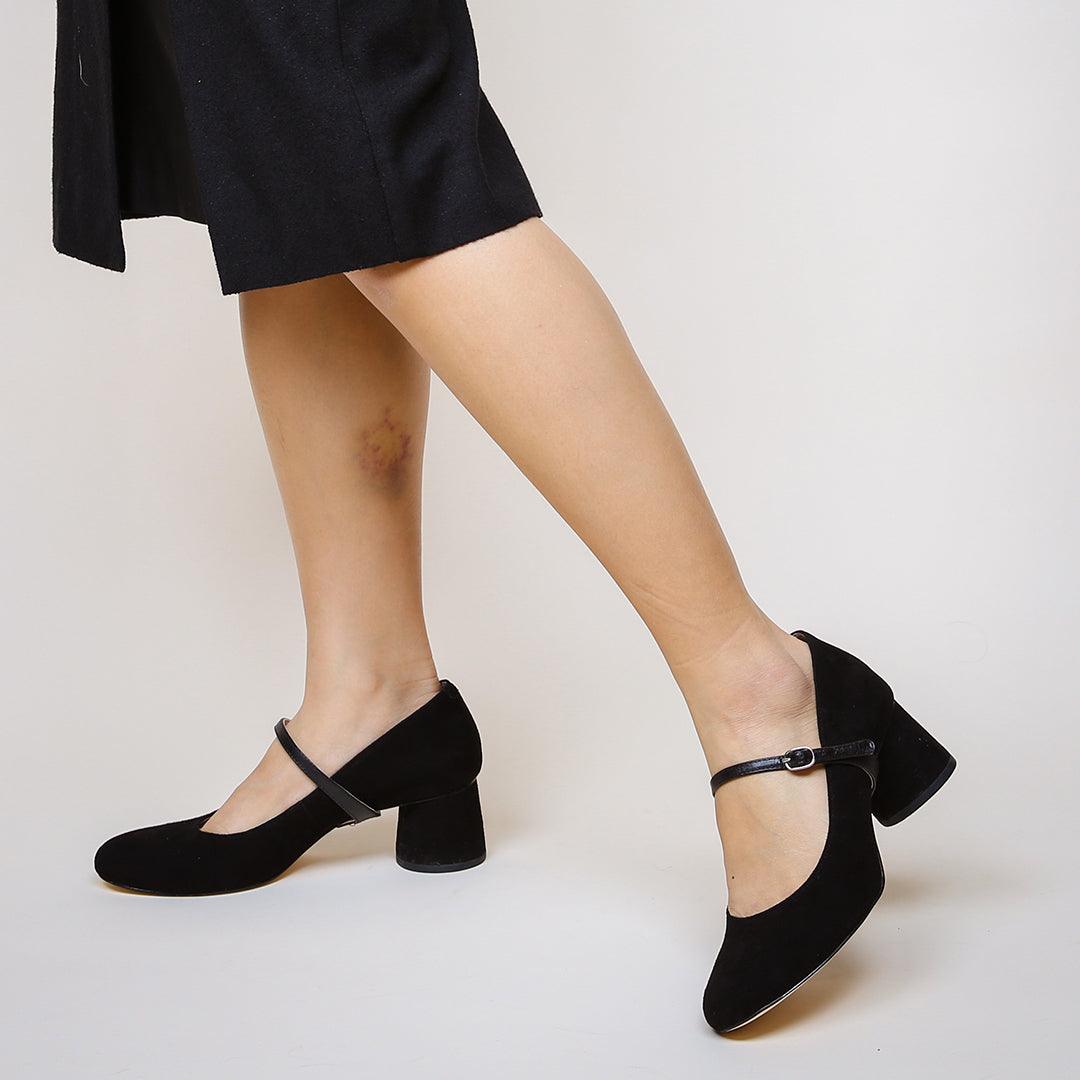 Black Suede Ballet Pump + Black Twiggy Strap  | Alterre Customized Shoes - Women's Ethical Pumps, Sustainable Footwear

