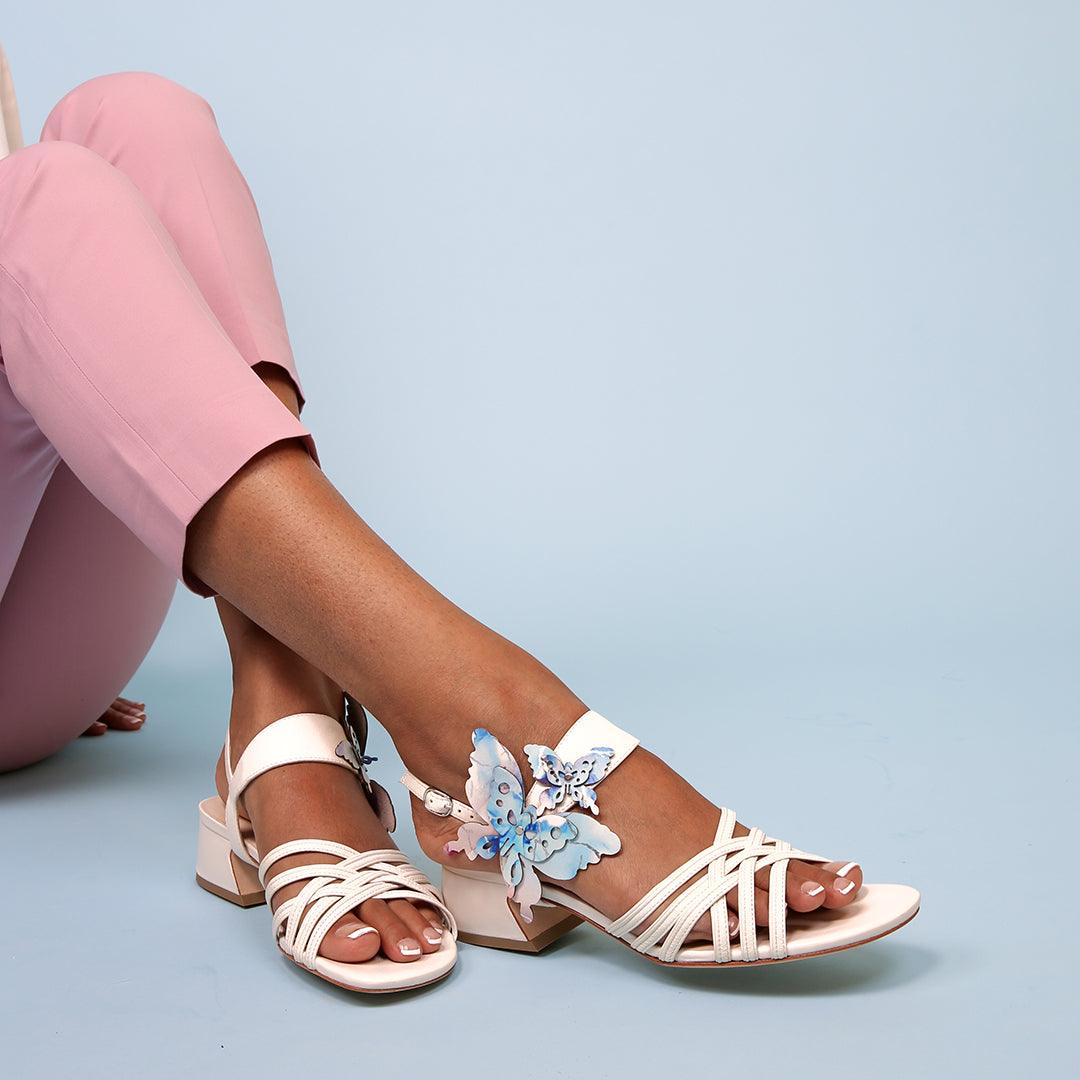 White Bell Sandal + Butterfly Elsie | Alterre Customizable Shoes - Women's Ethical Shoe Brand, Eco-friendly footwear