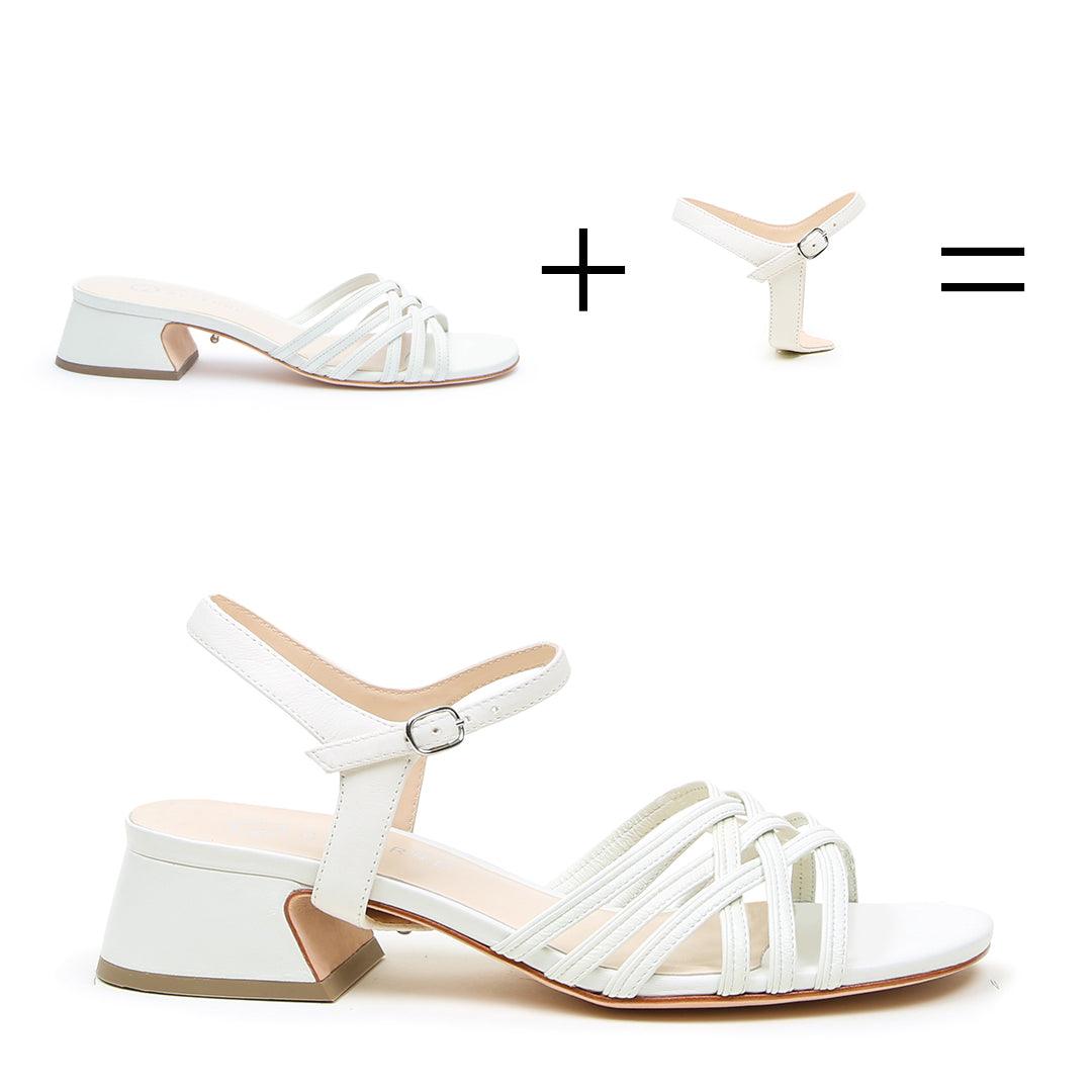White Bell Sandal + Jackie  | Alterre customizable womens shoes with removable shoe straps