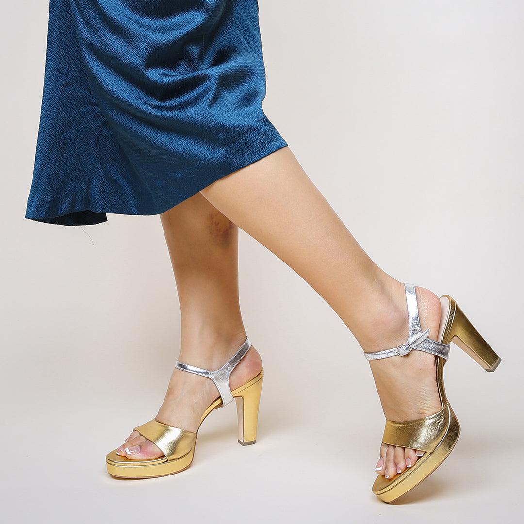 Personalized Gold Lo Platform + Silver Jackie | Alterre Create Your Own Shoe - Sustainable Shoe Brand & Ethical Footwear Company