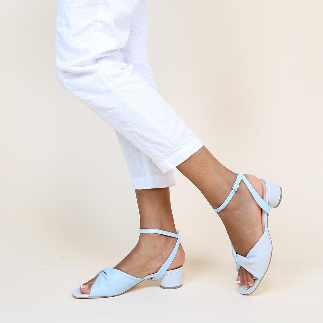 Cloud Grey Lo Twist Sandal + Agate Blue Marilyn | Alterre customizable womens shoes with removable shoe straps