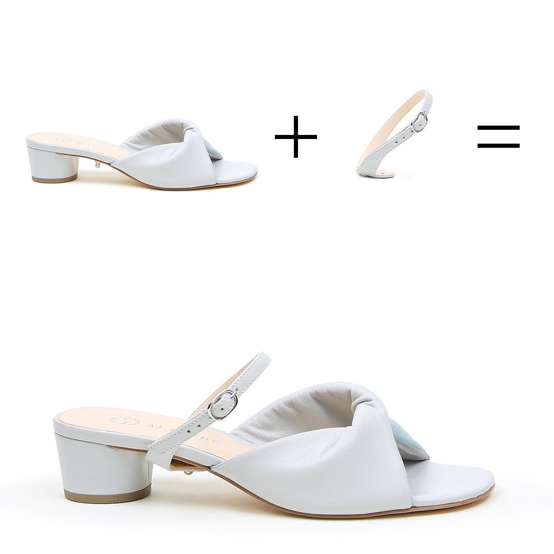 Cloud Grey Lo Twist Sandal + Twiggy | Alterre customizable womens shoes with removable shoe straps