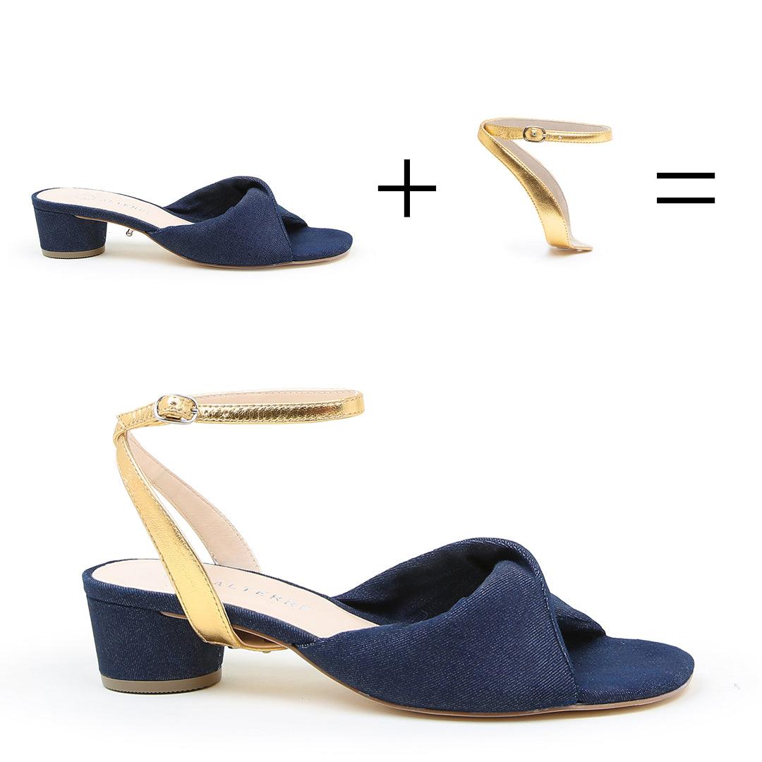 Denim Lo Twist Sandal + Gold Marilyn | Alterre customizable mules, Sustainable sandals made from recycled denim