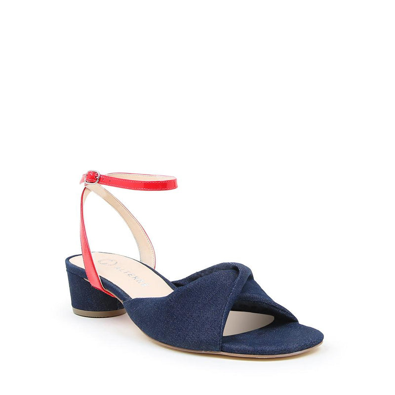 Denim Lo Twist Sandal + Red Gloss Marilyn | Alterre Create Your Own Shoe - Sustainable Shoe Brand & Ethical Footwear Company
