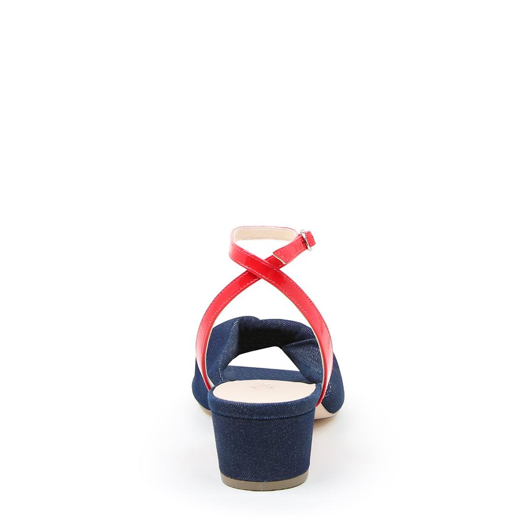 Denim Lo Twist Sandal + Red Gloss Marilyn  | Alterre Customizable Shoes - Women's Ethical Shoe Brand, Eco-friendly footwear