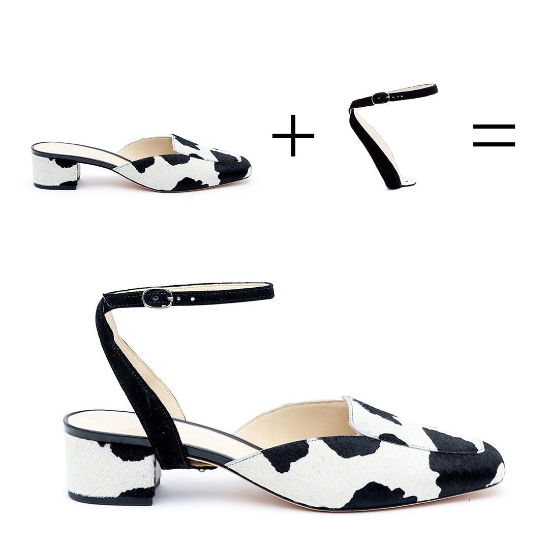 Customizable Animal Print Loafers + Black Suede Marilyn Strap | How it works - sustainable shoes for women, ethical slides