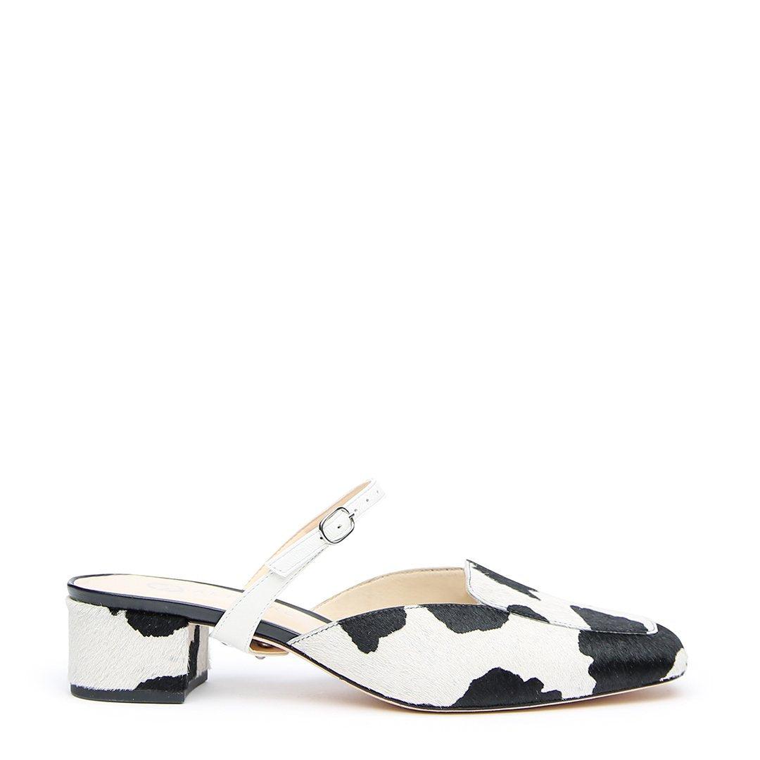 Cow Print Customized Loafer + White Twiggy Strap | Alterre Interchangeable Slides - Sustainable Shoes & Ethical Footwear