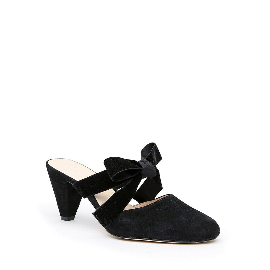 Customizable Black Suede Mule + Black Velvet Marie Strap | Alterre Make A Shoe - Sustainable Shoes & Ethical Footwear