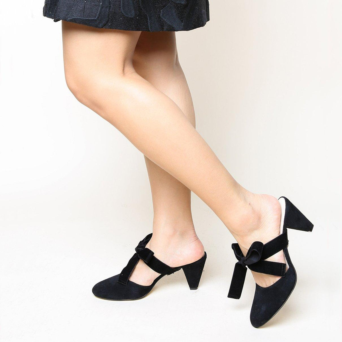 Black Suede Personalized Womens Mules + Black Velvet Marie Strap | Alterre Create Your Own Shoe - Sustainable Footwear Brand & Ethical Shoe Company