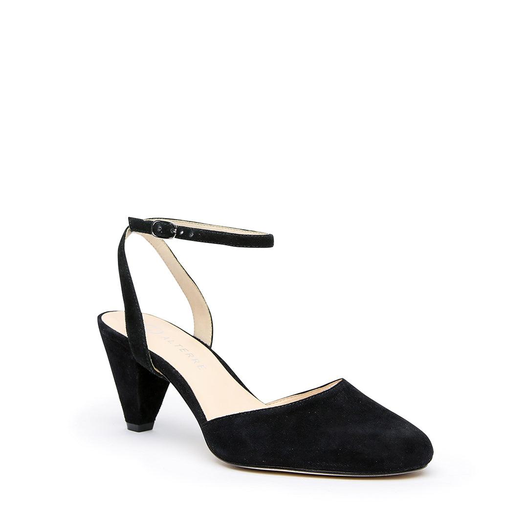 Black Suede Mule + Marilyn Interchangeable Mid-Heel Mules | Alterre Customizable Mules - Ethical Footwear & Sustainable Shoes