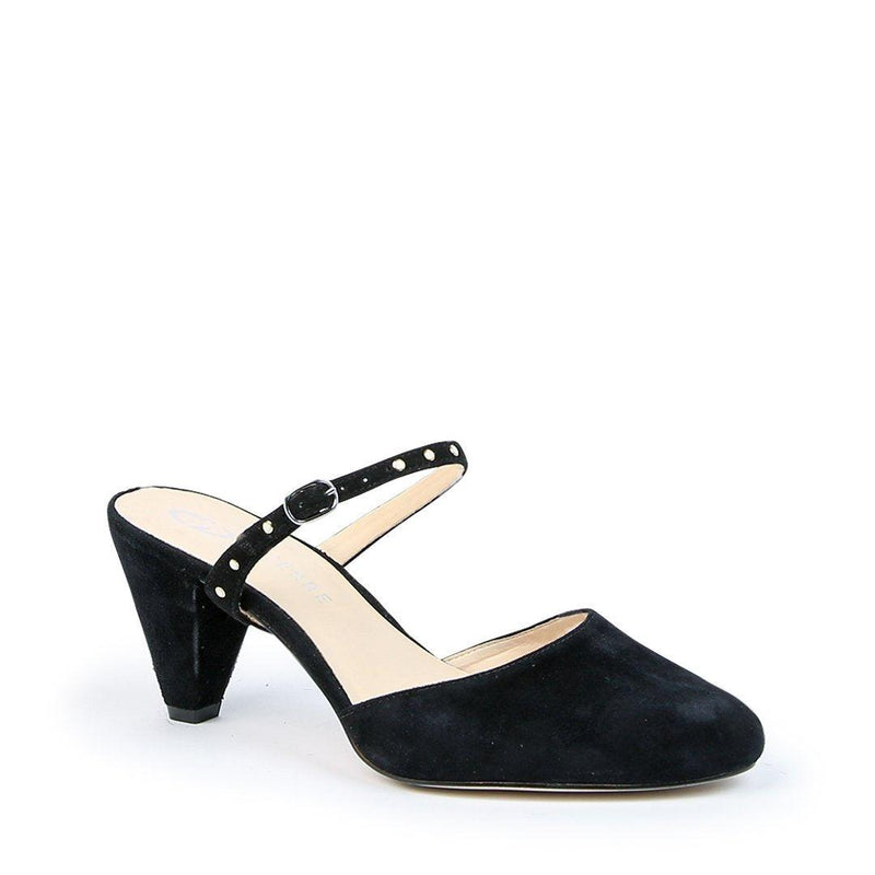 Customizable Black Suede Mule + Studded Black Twiggy Strap | Alterre Make A Shoe - Sustainable Shoes & Ethical Footwear
