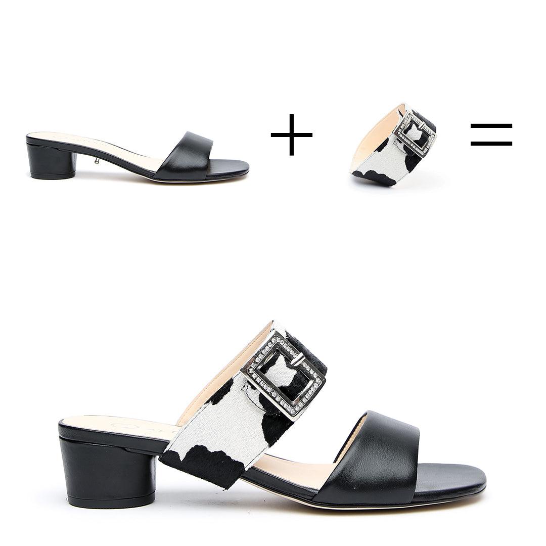Customizable Black Leather Sandals + Cow Grace Strap | How it works - sustainable shoes for women, ethical sandals