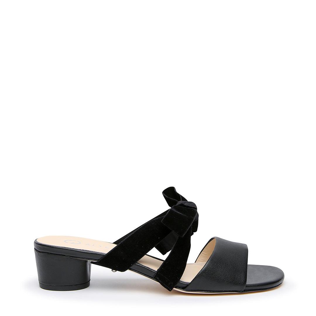 Black Customizable Sandal + Black Velvet Marie Strap | Alterre Interchangeable Shoes - Sustainable Footwear & Ethical Shoes