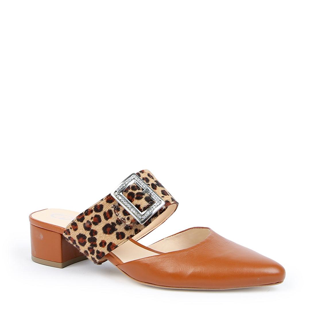 Customizable Cognac Slide + Leopard Grace Strap | Alterre Make A Shoe - Sustainable Shoes & Ethical Footwear
