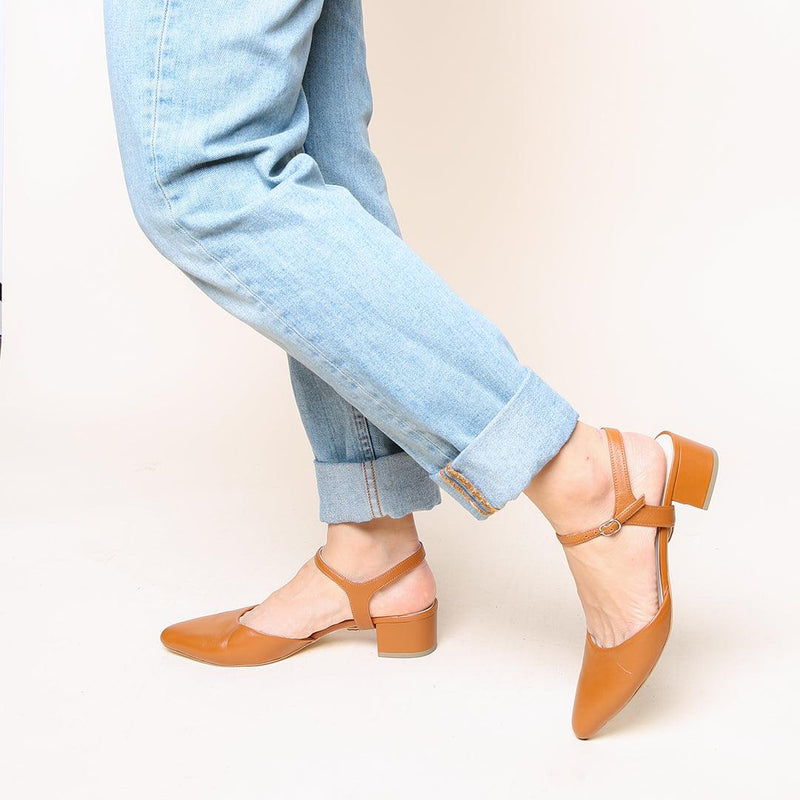 Cognac Slide + Jackie | Alterre Customized Slides - Women's Ethical Heels, Sustainable Shoes