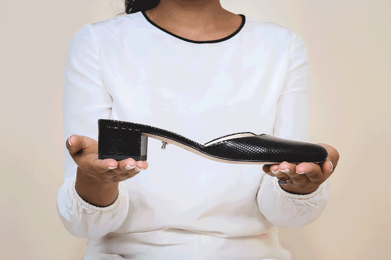 alterre customizable shoes - remove the straps to create a new shoe - rattlesnake black slide + marilyn