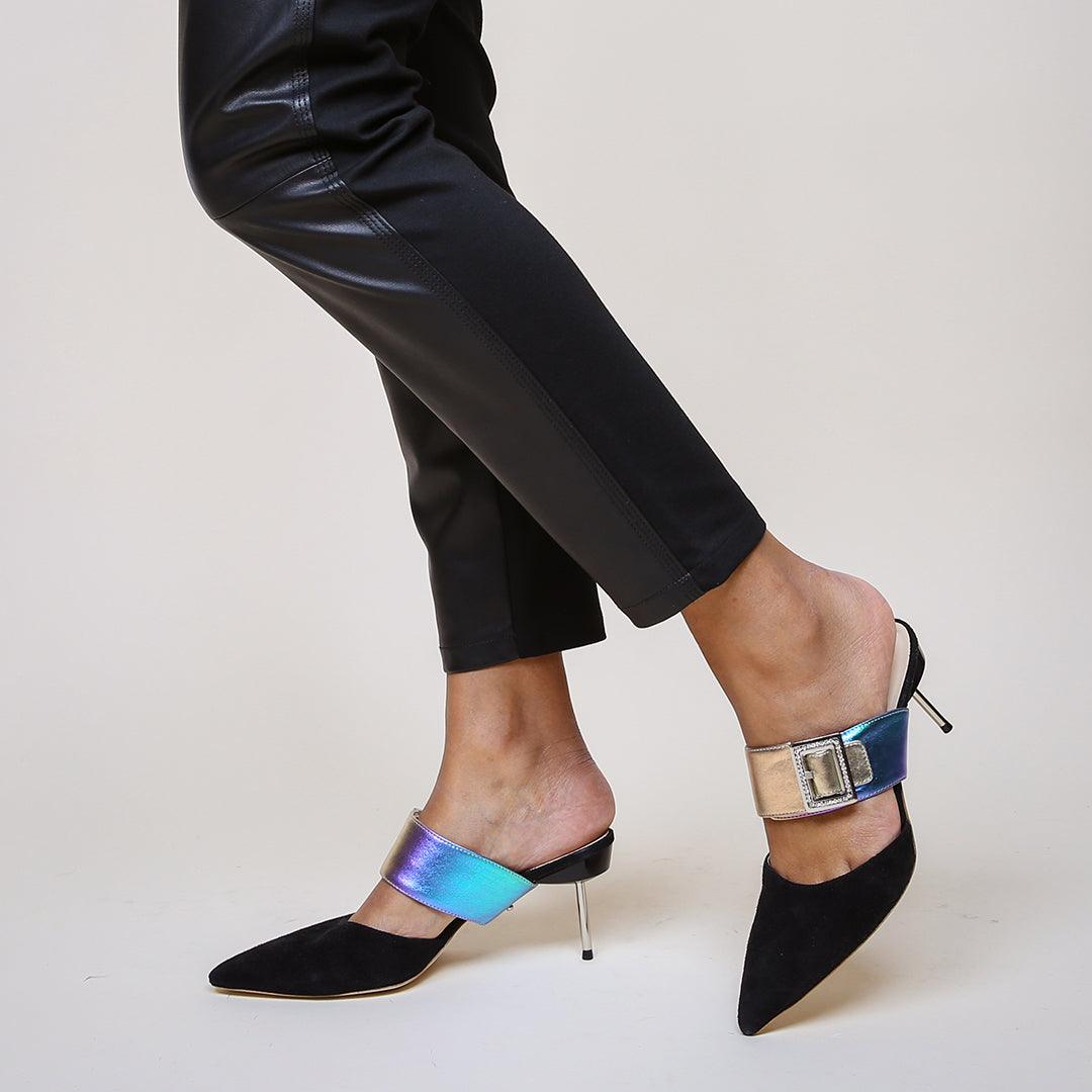 Personalized Black Suede Stiletto + Galaxy Grace | Alterre Create Your Own Shoe - Sustainable Shoe Brand & Ethical Footwear Company
