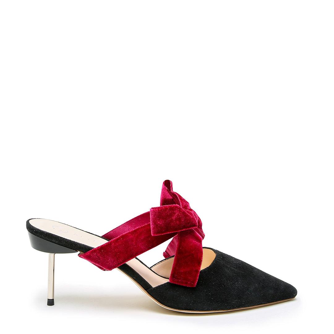 Customizable Black Suede Stiletto + Red Velvet Marie | Alterre Interchangeable Shoes - Sustainable Footwear & Ethical Shoes