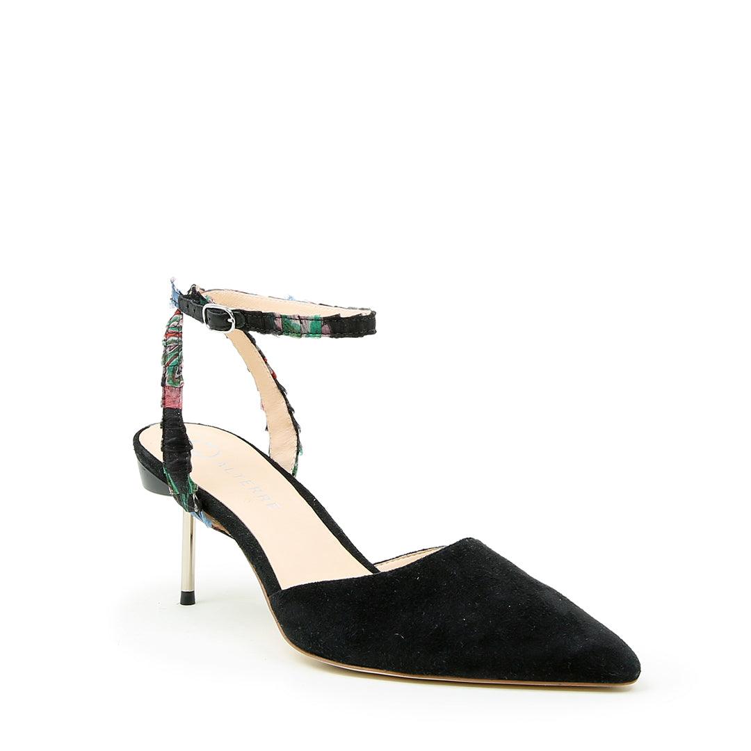 Black Suede Stiletto + Black Floral Marilyn | Alterre Create Your Own Shoe - Sustainable Shoe Brand & Ethical Footwear Company