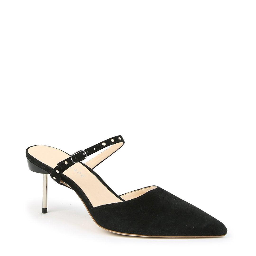 Customizable Black Suede Stiletto + Studded Black Twiggy Strap | Alterre Make A Shoe - Sustainable Shoes & Ethical Footwear