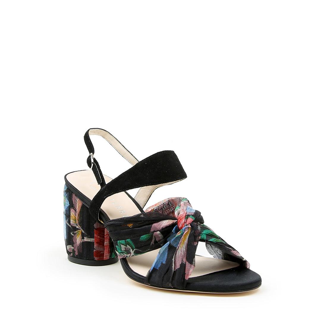 Black Floral Twist Sandal + Black Suede Elsie | Alterre Customizable Shoes - Women's Ethical Shoe Brand, Eco-friendly footwear